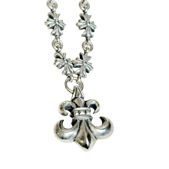 Chrome Hearts Fleur De Lis Pendent Cross .925 Silver Necklace - Picture 2 of 7
